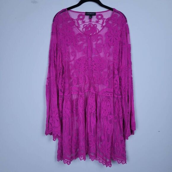 Lane Bryant Tops - Lane Bryant Womens Sheer Embroidered Lace Babydoll Top Sz 18/20 Pink Boho Fairy